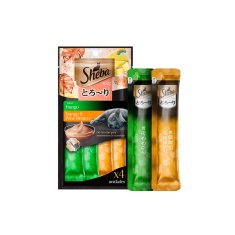 Petisco Sheba Cremoso Sabores Frango e Frango & Peixe Branco Gatos Adultos 4 Unidades