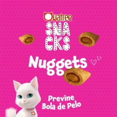 Snack Quatree Nuggets Previne Bolas de Pelos Sabor Frango para Gatos Adultos 150 g