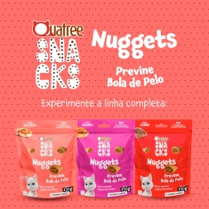 Snack Quatree Nuggets Previne Bolas de Pelos Sabor Salmão para Gatos Adultos