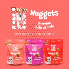 Snack Quatree Nuggets Previne Bolas de Pelos Sabor Salmão para Gatos Adultos