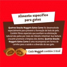 Snack Quatree Nuggets Previne Bolas de Pelos Sabor Carne para Gatos Adultos