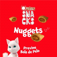 Snack Quatree Nuggets Previne Bolas de Pelos Sabor Carne para Gatos Adultos