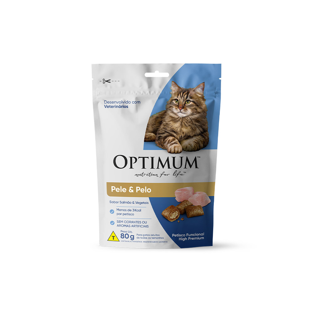 Petisco Optimum Pele e Pelo Sabor Salmão e Vegetais para Gatos Adultos 80g
