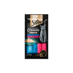 Petisco Sheba Cremoso Atum e Salmão & Frango e Camarão para Gatos Adultos com 4 Unidades