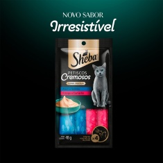 Petisco Sheba Cremoso Atum e Salmão & Frango e Camarão para Gatos Adultos com 4 Unidades
