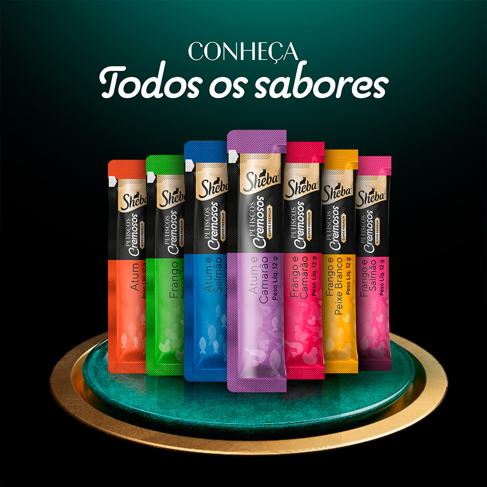 Petisco Sheba Cremoso Atum e Salmão & Frango e Camarão para Gatos Adultos com 4 Unidades