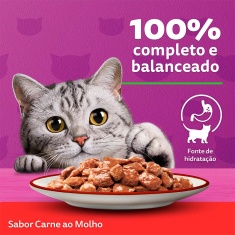 Ração Úmida Whiskas Sachê para Gatos Adultos Sabor Carne ao Molho - 85g