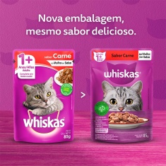 Ração Úmida Whiskas Sachê para Gatos Adultos Sabor Carne ao Molho - 85g