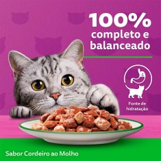 Ração Úmida Whiskas Sachê para Gatos Adultos Sabor Cordeiro ao Molho - 85g