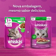Ração Úmida Whiskas Sachê para Gatos Adultos Sabor Cordeiro ao Molho - 85g