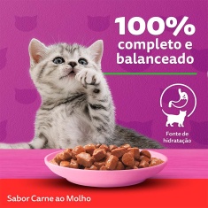 Ração Úmida Whiskas Sachê para Gatos Filhotes Sabor Carne ao Molho - 85g