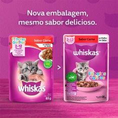 Ração Úmida Whiskas Sachê para Gatos Filhotes Sabor Carne ao Molho - 85g