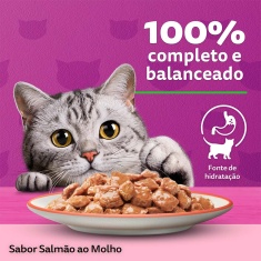 Ração Úmida Whiskas Sachê para Gatos Adultos Sabor Salmão ao Molho - 85g