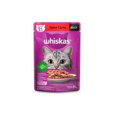 Ração Úmida Whiskas Sachê Jelly para Gatos Adultos Sabor Carne - 85g