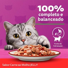 Ração Úmida Whiskas Sachê Jelly para Gatos Adultos Sabor Carne - 85g