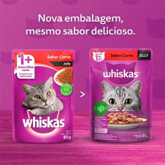Ração Úmida Whiskas Sachê Jelly para Gatos Adultos Sabor Carne - 85g