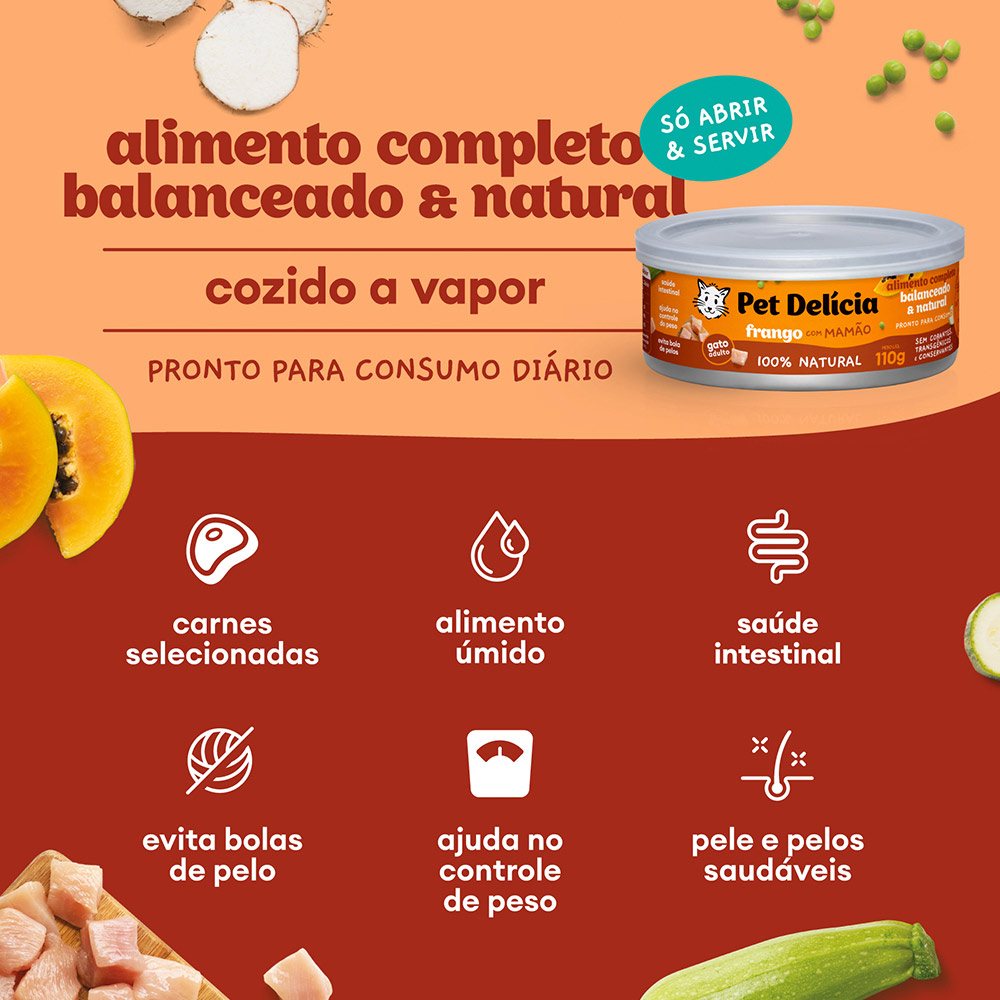 Ração Úmida Natural Pet Delícia Frango com Mamão para Gatos Adultos