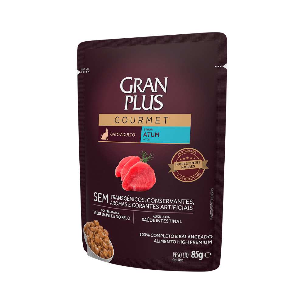 Ração Úmida GranPlus Gourmet Sachê para Gatos Adultos Sabor Atum - 85g