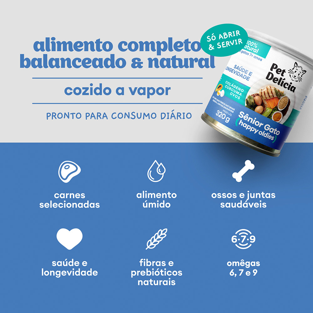 Ração Úmida Natural Pet Delícia Sênior para Gatos Idosos +7 Anos 320 g