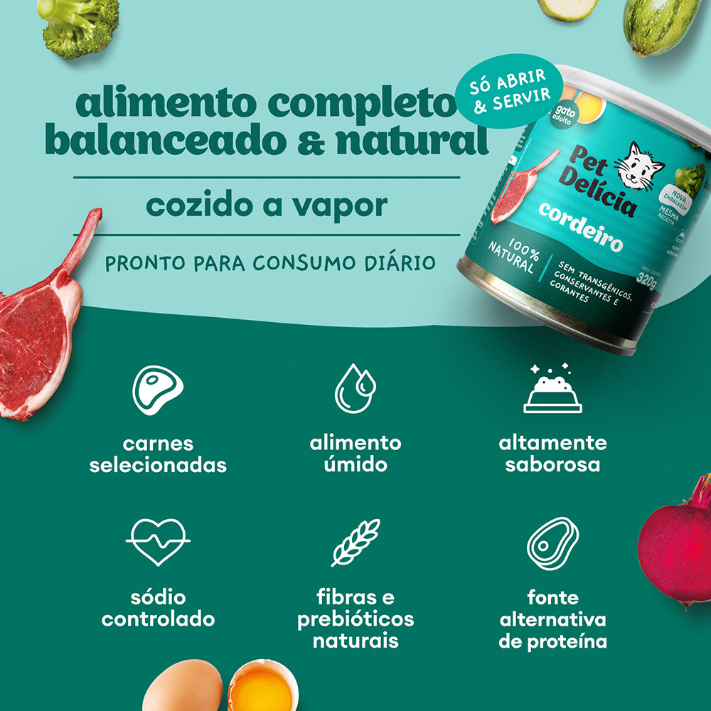 Ração Úmida Natural Pet Delícia Cordeiro Proteína Alternativa para Gatos Adultos 320 g