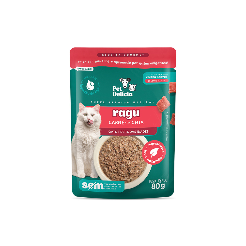 Sachê Natural Pet Delícia Ragu de Carne com Chia para Gatos 80g