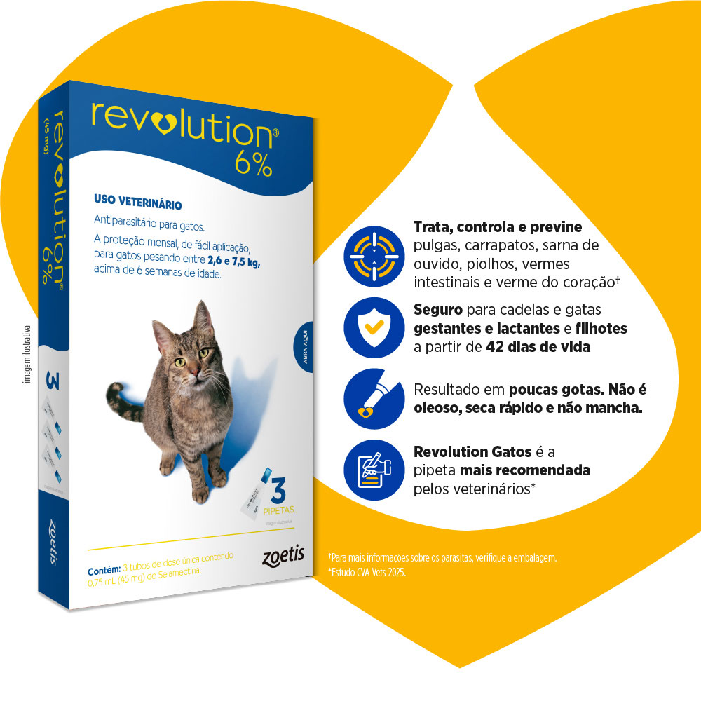 Revolution Zoetis 6% 0.75ml para Gatos 2,6Kg a 7,5Kg