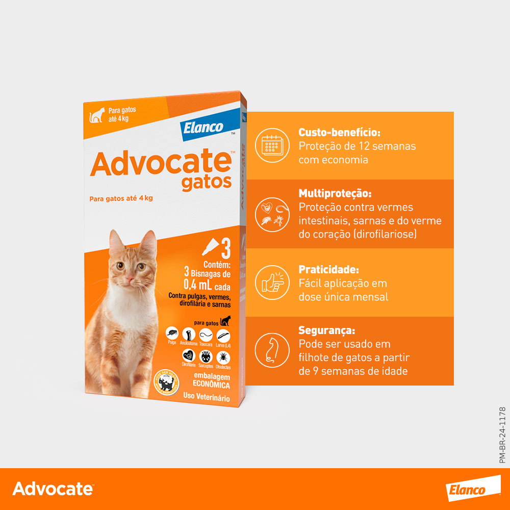 Antipulgas Advocate para Gatos de até 4kg 0,4ml