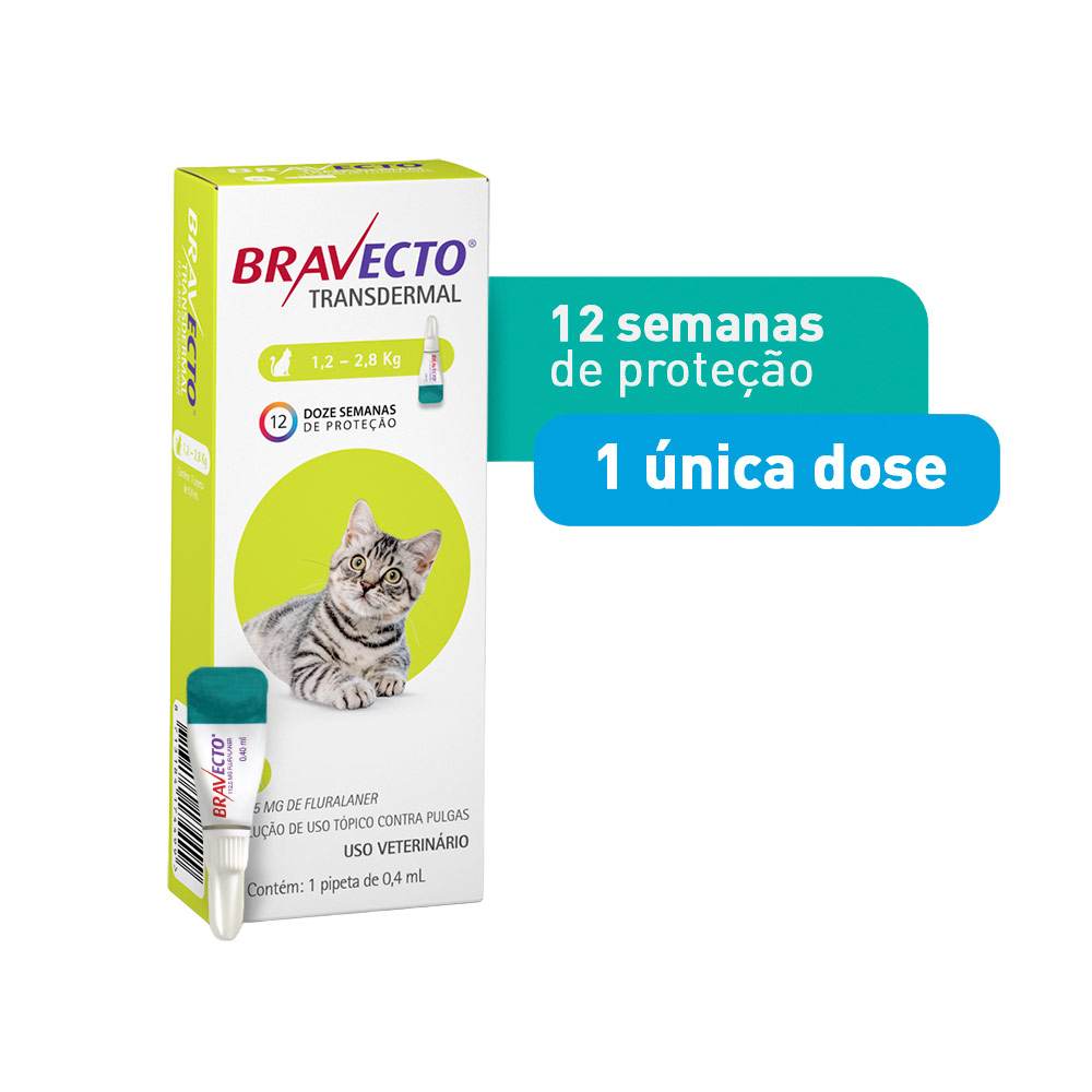 Antipulgas Bravecto Transdermal 112,5mg para Gatos de 1,2 a 2,5kg - MSD Saúde Animal