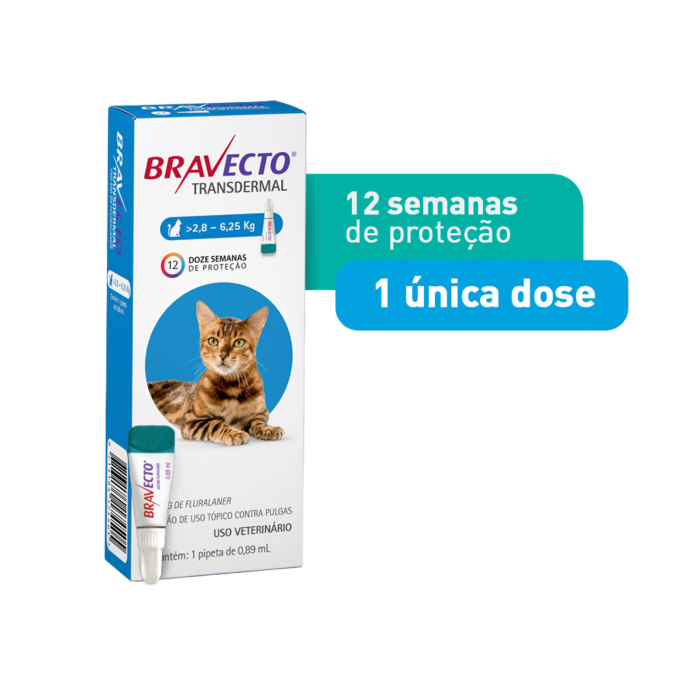 Antipulgas Bravecto Transdermal 250mg para Gatos de 2,8 a 6,25kg - MSD Saúde Animal