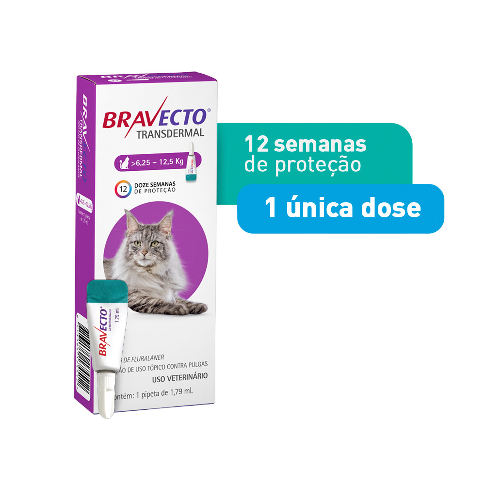 Antipulgas Bravecto Transdermal 500mg para Gatos de 6,25 a 12,5kg - MSD Saúde Animal