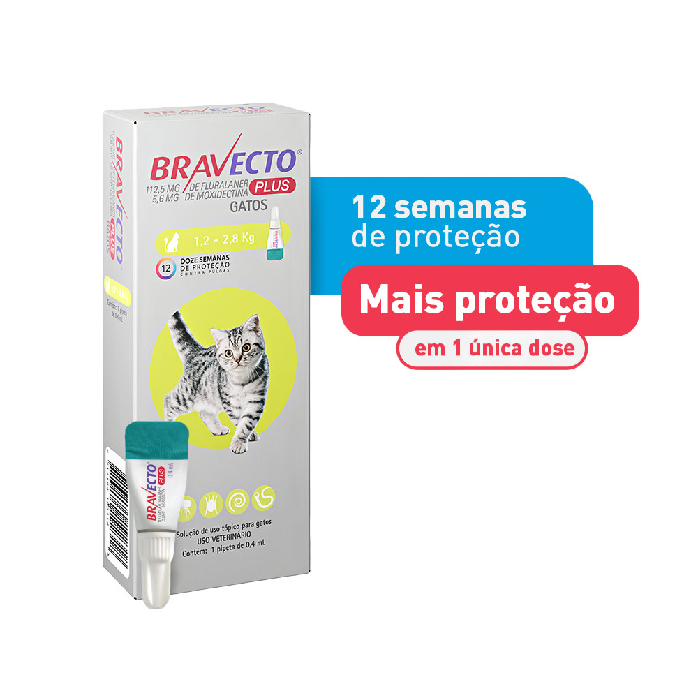 Antiparasitário Bravecto Plus Transdermal 112,5mg para Gatos de 1,2 a 2,5kg - MSD Saúde Animal