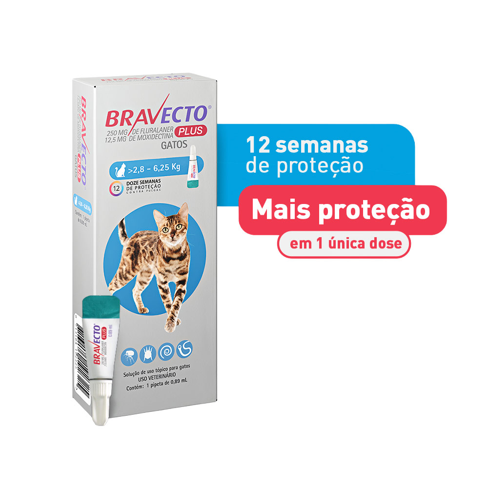 Antiparasitário Bravecto Plus Transdermal 250mg para Gatos de 2,8 a 6,25kg - MSD Saúde Animal