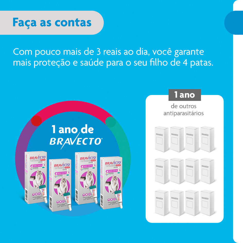 Antiparasitário Bravecto Plus Transdermal 500mg para Gatos de 5,25 a 12,5kg - MSD Saúde Animal