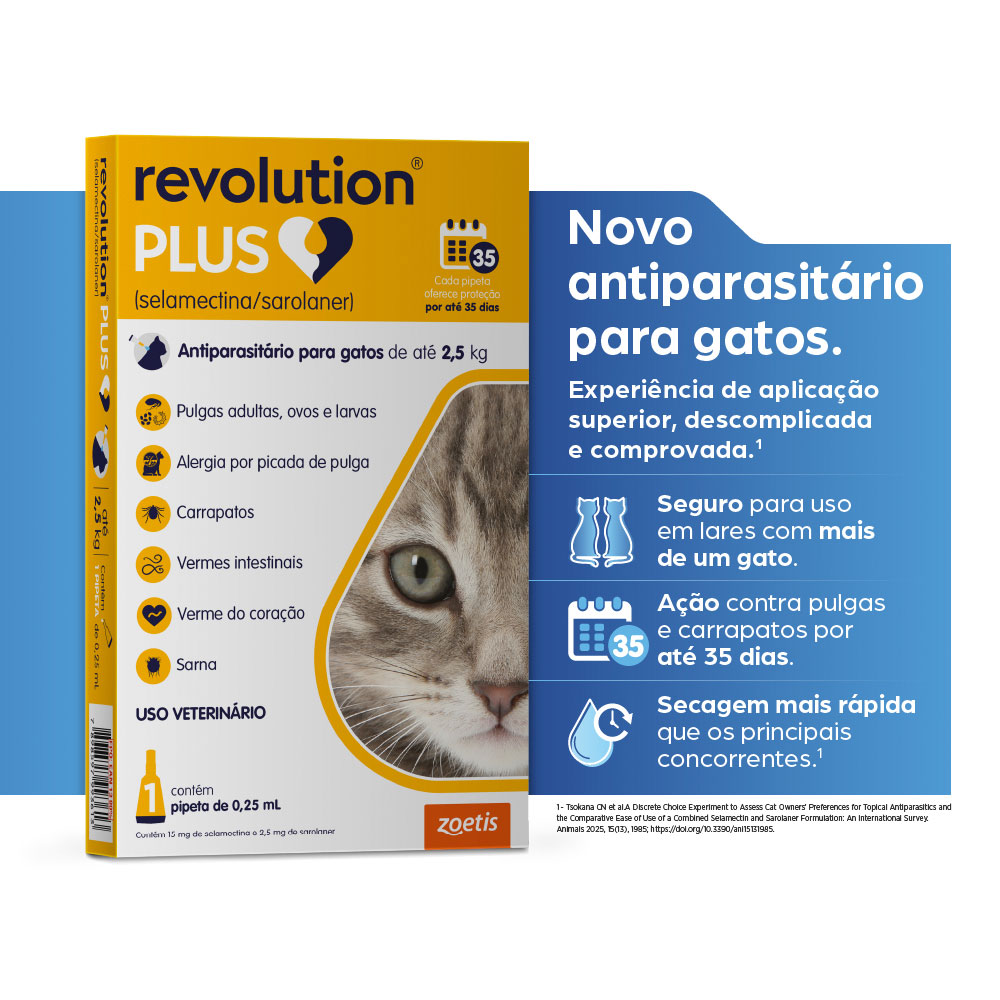 Antiparasitário Revolution Plus Zoetis para Gatos de 1,25 kg a 2,5 kg