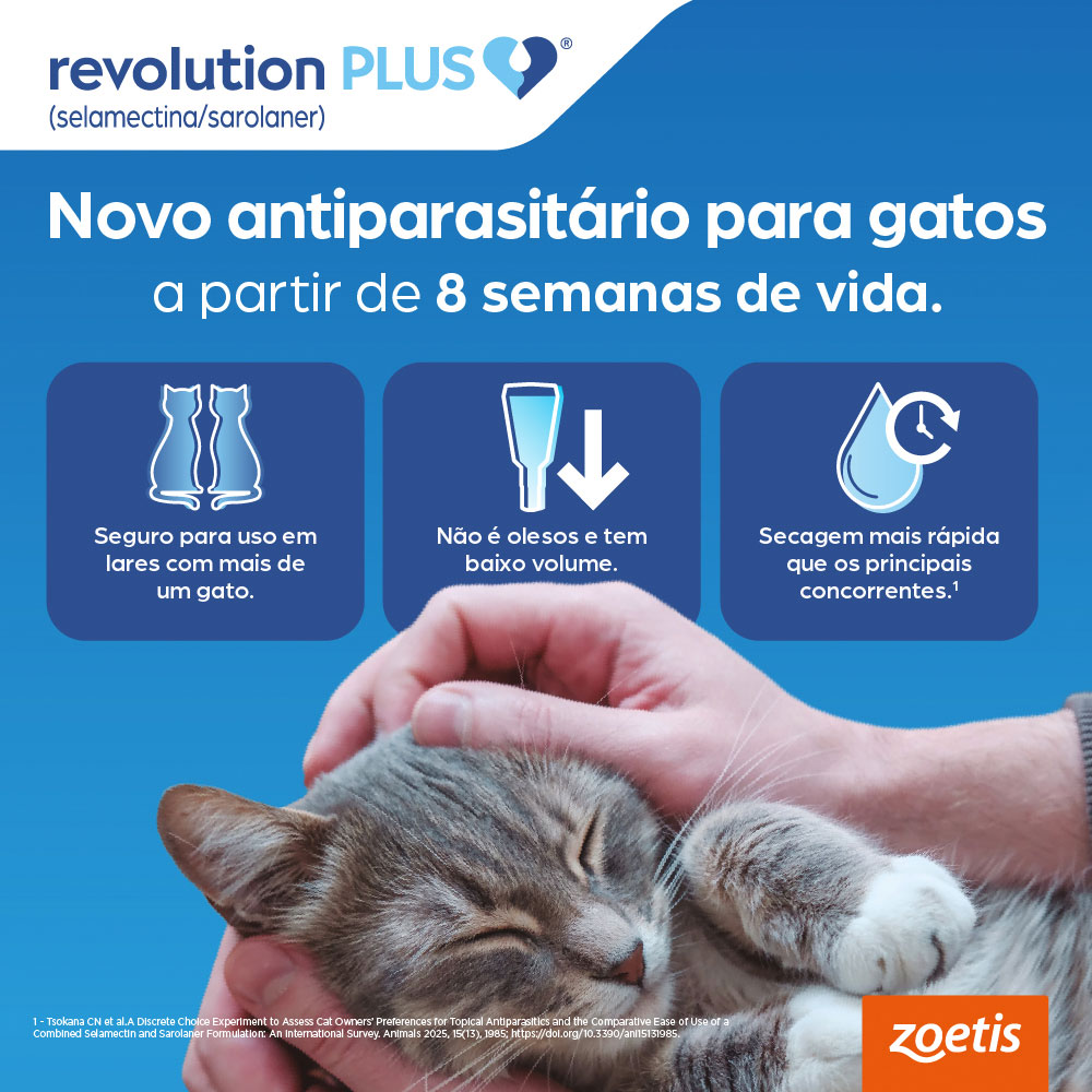 Antiparasitário Revolution Plus Zoetis para Gatos de 2,6 kg a 5 kg - 0,5 ml