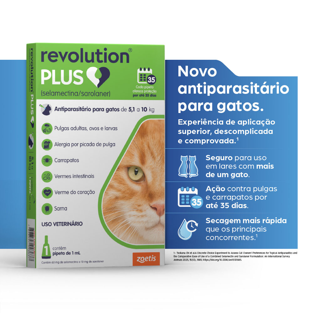 Antiparasitário Revolution Plus Zoetis para Gatos de 5,1 kg a 10 kg - 1 ml