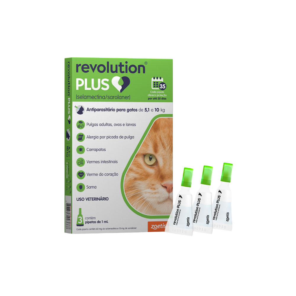 Antiparasitário Revolution Plus Zoetis para Gatos de 5,1 kg a 10 kg - 1 ml