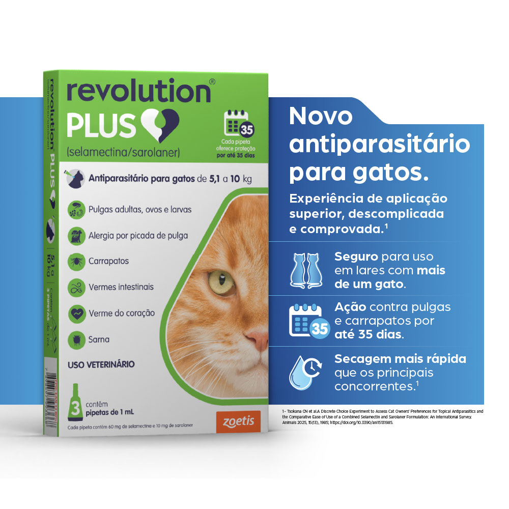 Antiparasitário Revolution Plus Zoetis para Gatos de 5,1 kg a 10 kg - 1 ml