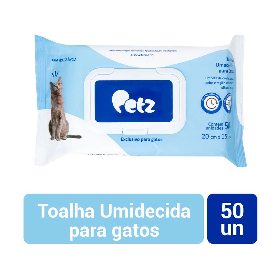 Toalha Umedecida Petz para Gatos 50 Unidades