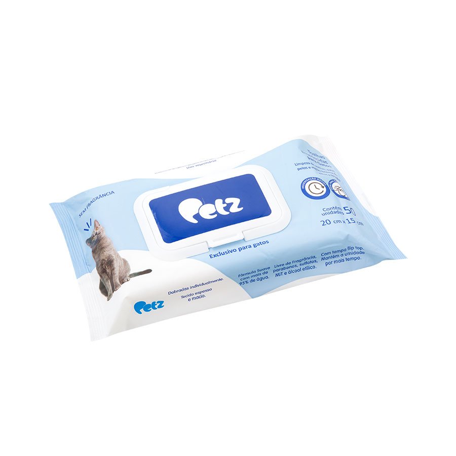 Toalha Umedecida Petz para Gatos 50 Unidades
