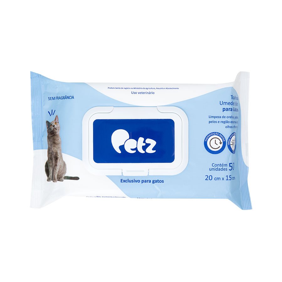Toalha Umedecida Petz para Gatos 50 Unidades