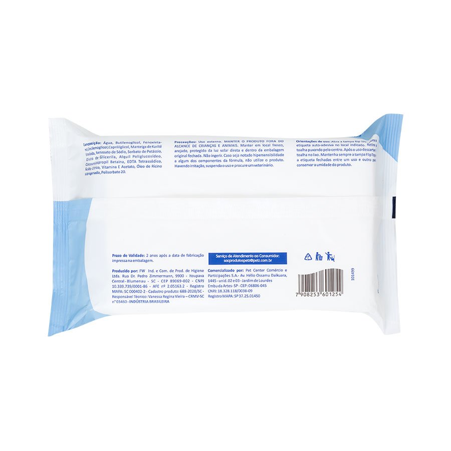 Toalha Umedecida Petz para Gatos 50 Unidades