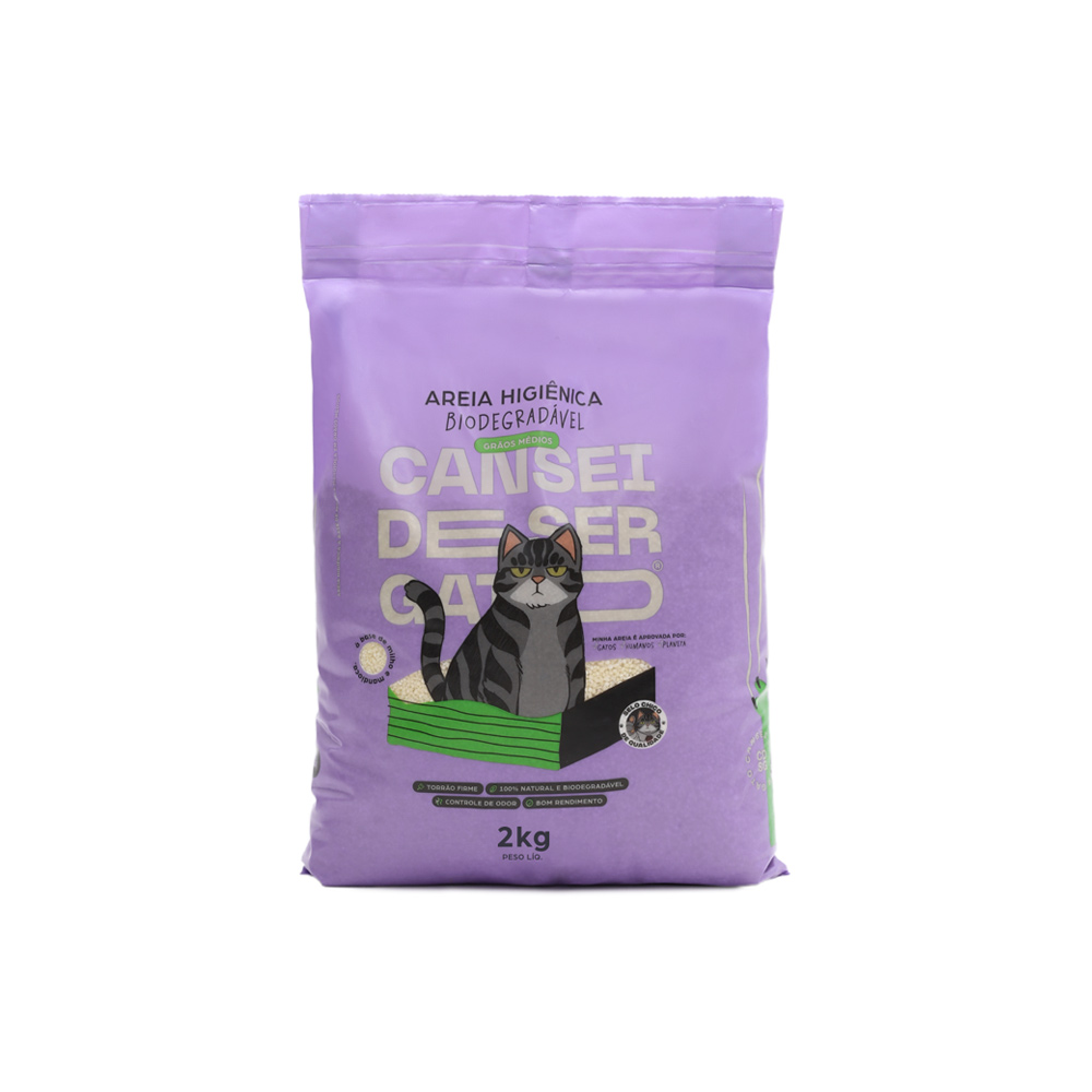 Areia Higiênica Cansei de Ser Gato Biodegradável Grãos Médios