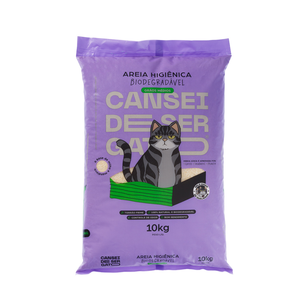 Areia Higiênica Cansei de Ser Gato Biodegradável Grãos Médios