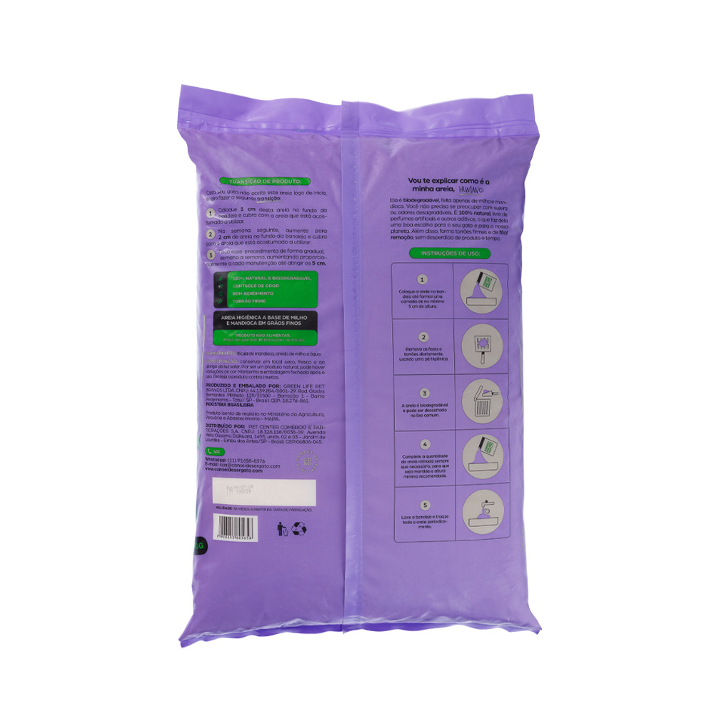 Areia Higiênica Cansei de Ser Gato Biodegradável Grãos Médios