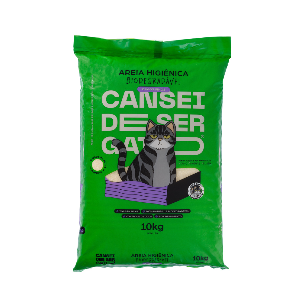 Areia Higiênica Cansei de Ser Gato Biodegradável Grãos Finos