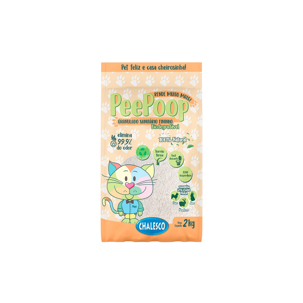 Areia Higiênica PeePoop Biodegradável Mandioca Grãos Finos para Gatos