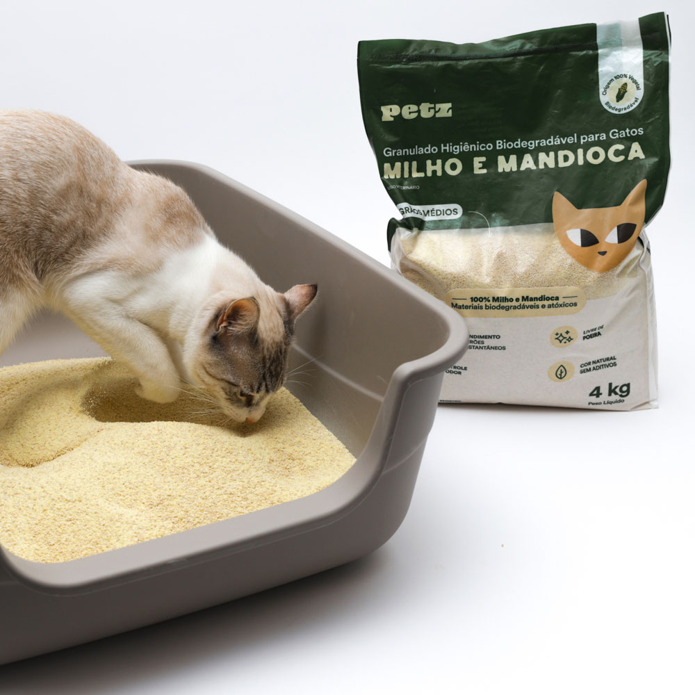 Granulado Higiênico Petz Biodegradável Milho e Mandioca Grãos Médios para Gatos