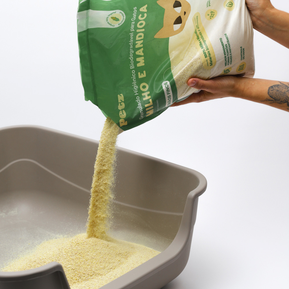 Granulado Higiênico Petz Biodegradável Milho e Mandioca Grãos Finos para Gatos