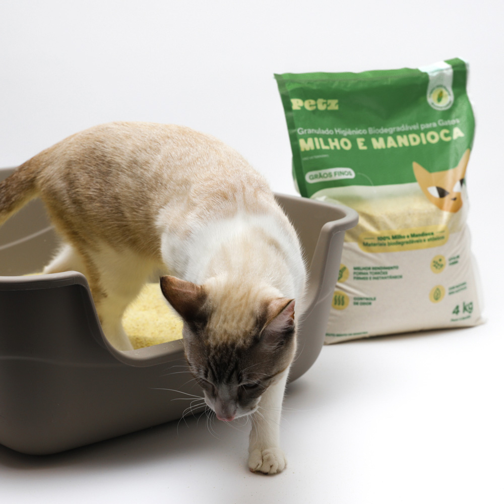 Granulado Higiênico Petz Biodegradável Milho e Mandioca Grãos Finos para Gatos